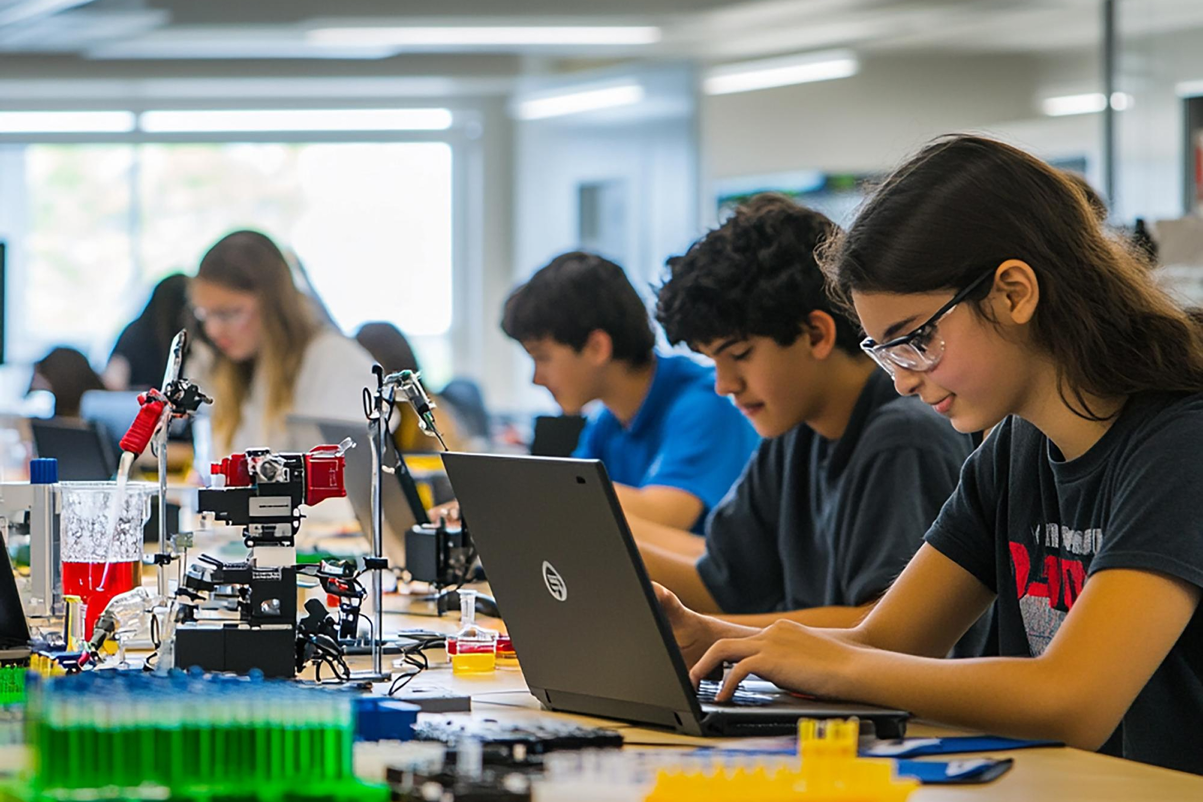 Students collaborating on projects in a computer engineering lab